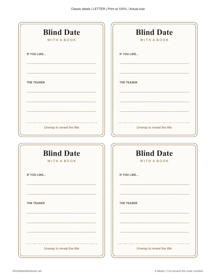 Classic: four blank labels on a US Letter sheet