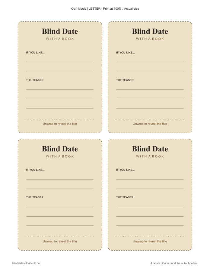 Kraft: four blank labels on a US Letter sheet