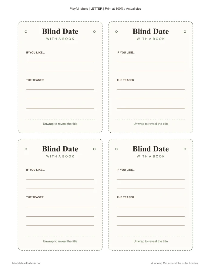 Playful: four blank labels on a US Letter sheet