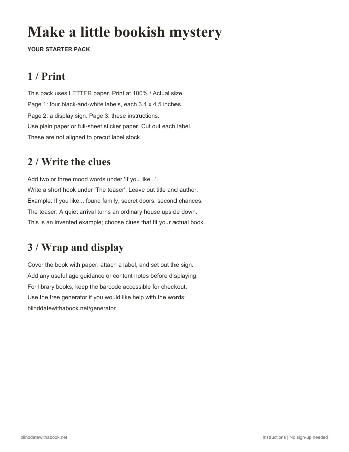 Starter pack page 3: Instructions, US Letter preview