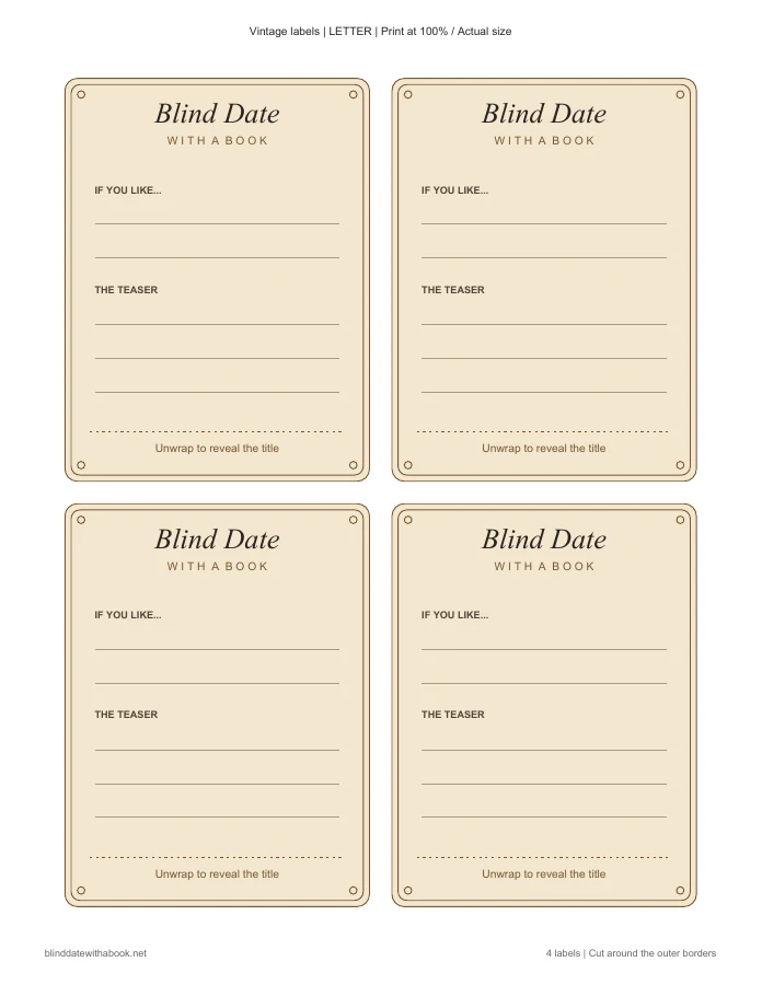 Vintage: four blank labels on a US Letter sheet