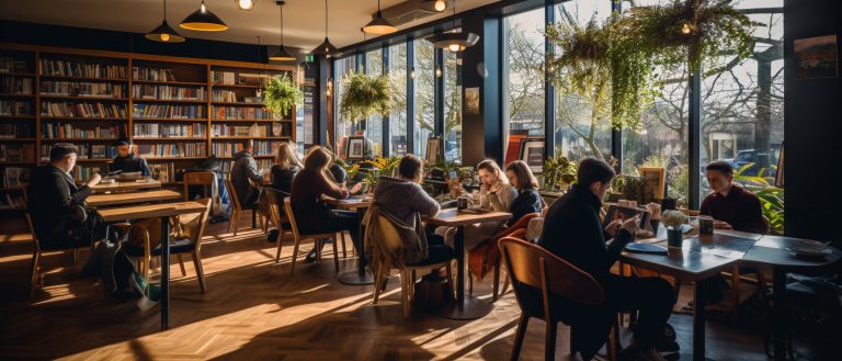 People reading books at a coffee shop