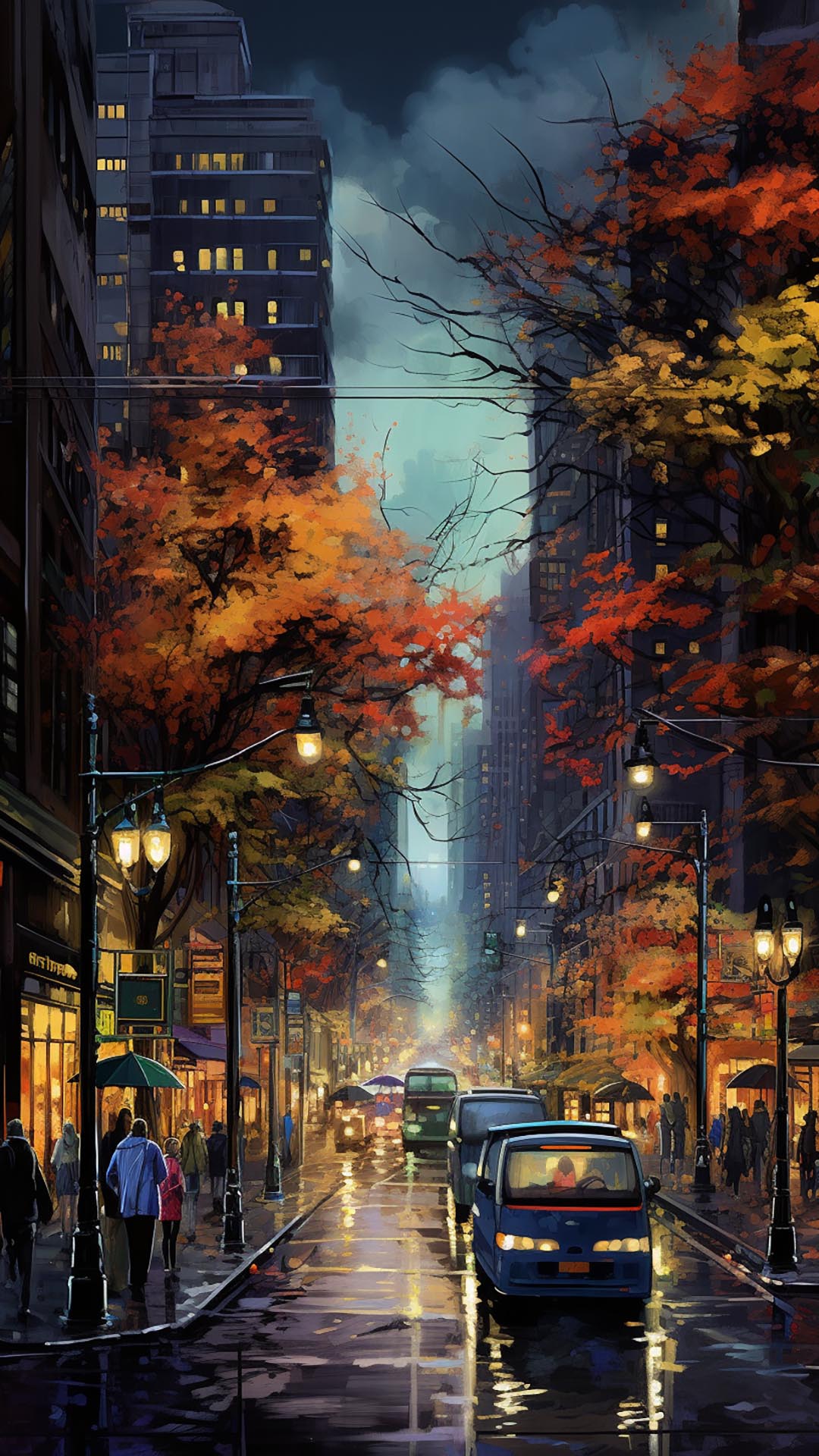 November cityscape wallpaper with lanterns