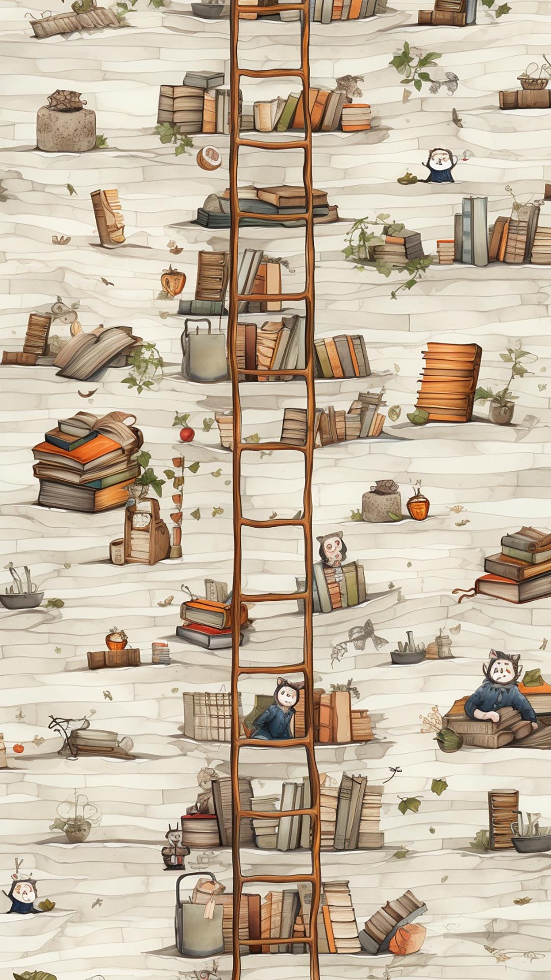 Beige ladder book area wallpaper