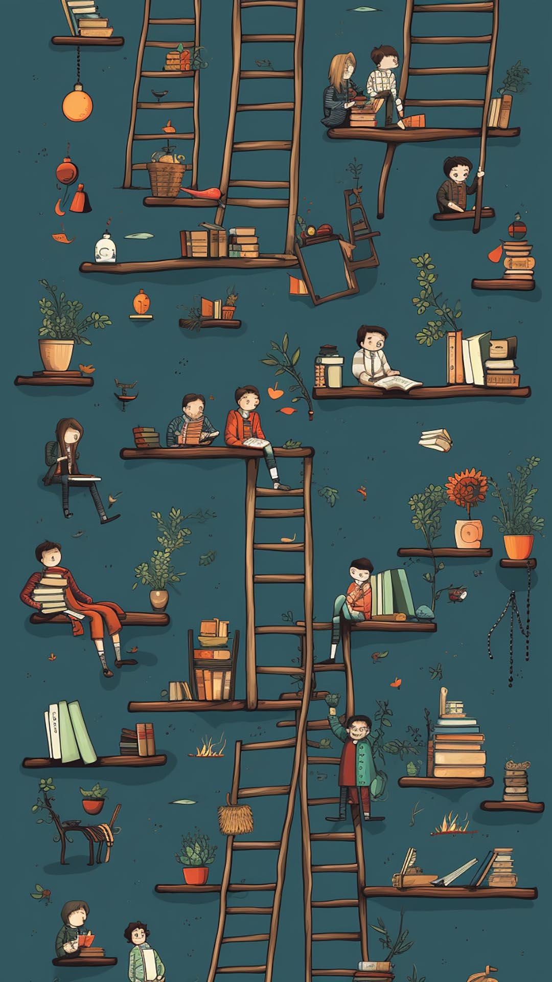 Custom drawing book themed wallpaper with ladders