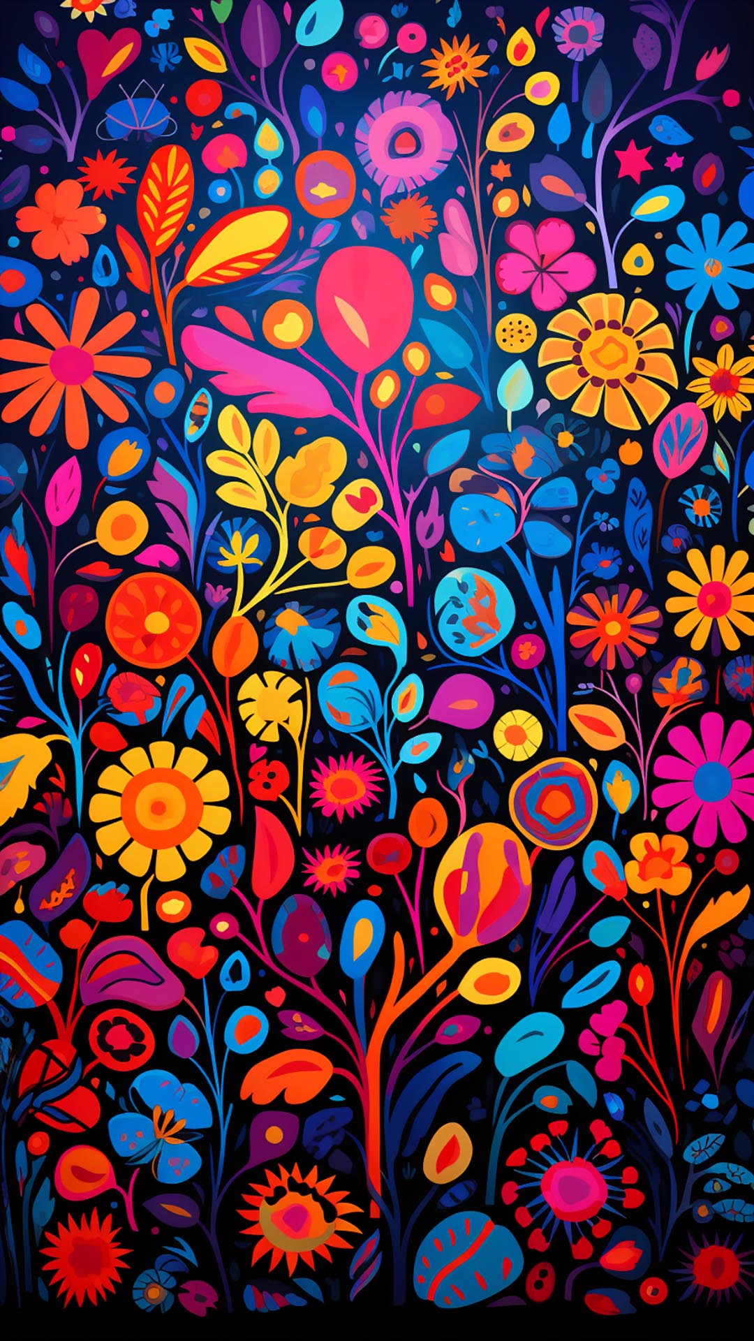 Colorful patterned floral art wallpaper