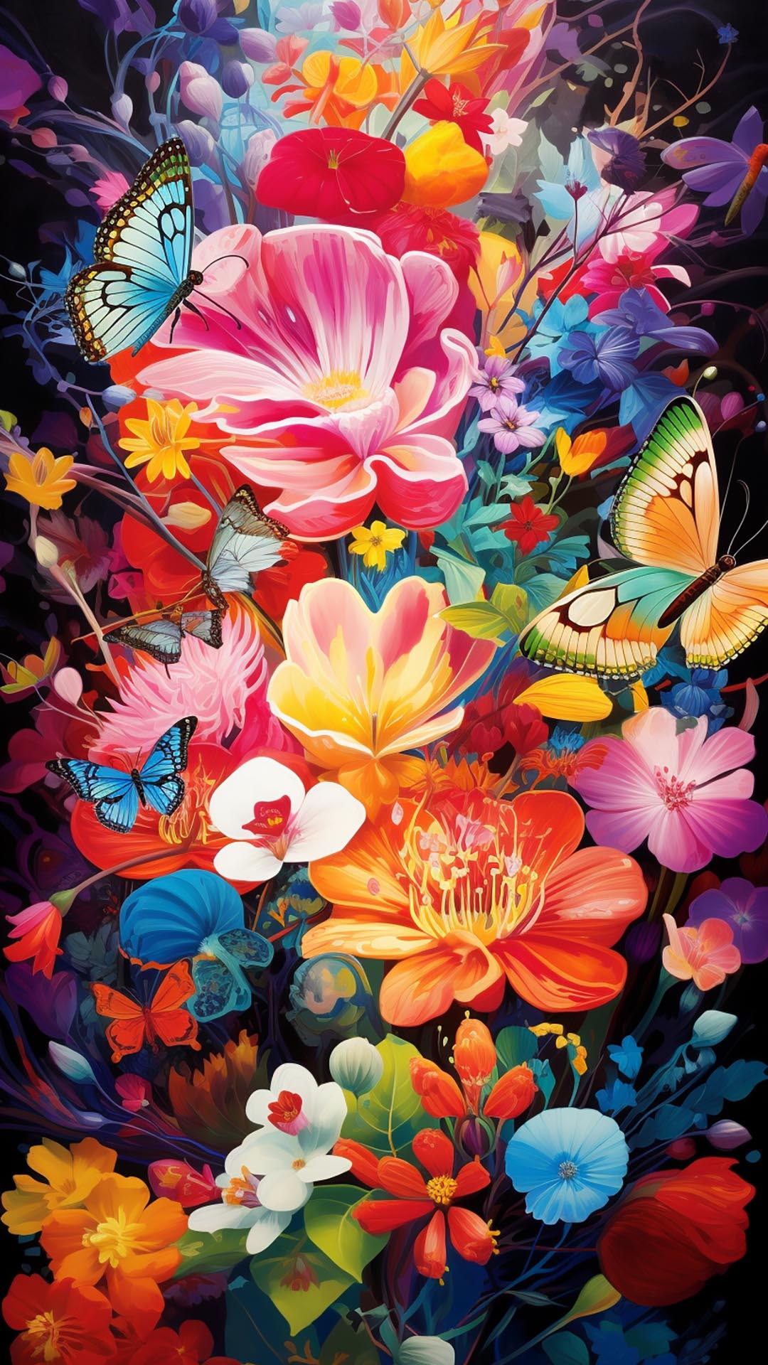 Colorful detailed floral art wallpaper