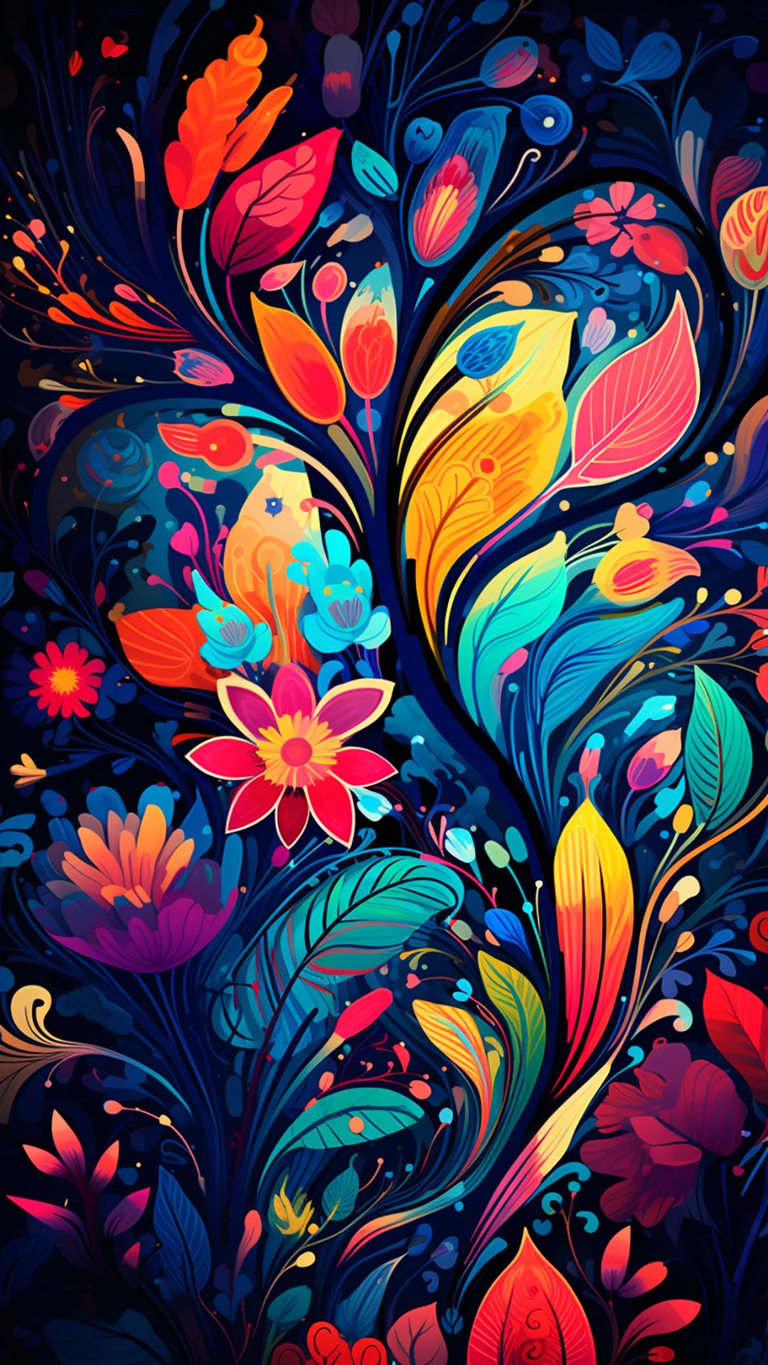 Colorful simple floral art wallpaper