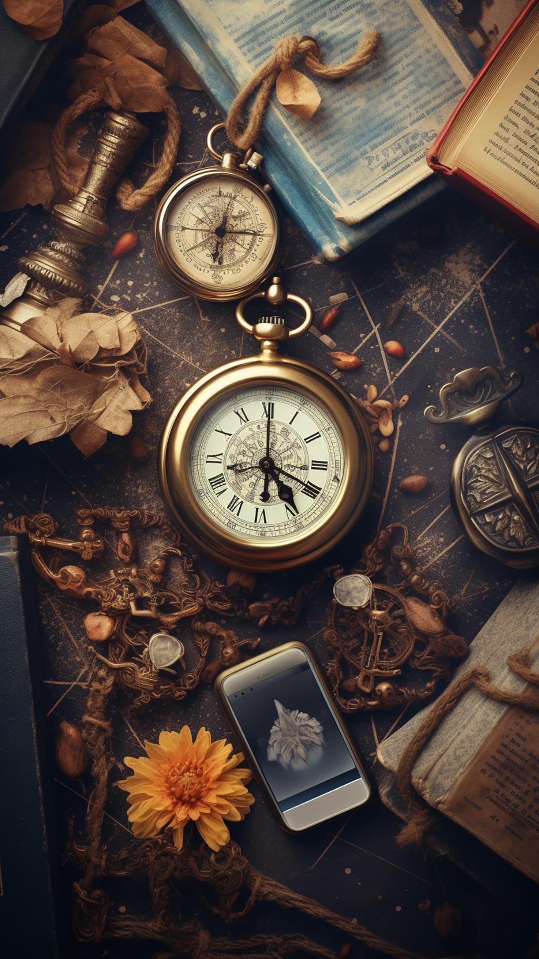 Nautical books and compass wallpaper